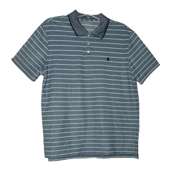 IZOD Shirt Men XL Blue Striped Golf Polo Woven Collar Athletic Casual Sportswear - Picture 1 of 5